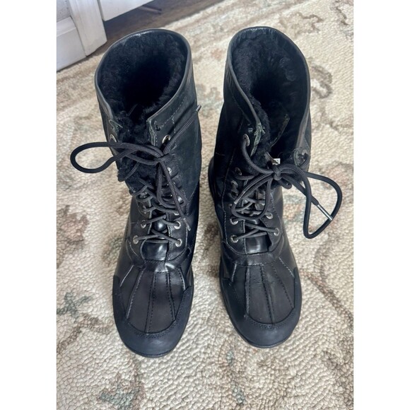 UGG Butte Sheepskin Vibran Lace Up Boots Winter Mens Size10 Black Leather Chukka - Picture 2 of 12